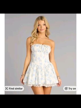 Windsor White and Light Blue Strapless Mini Dress